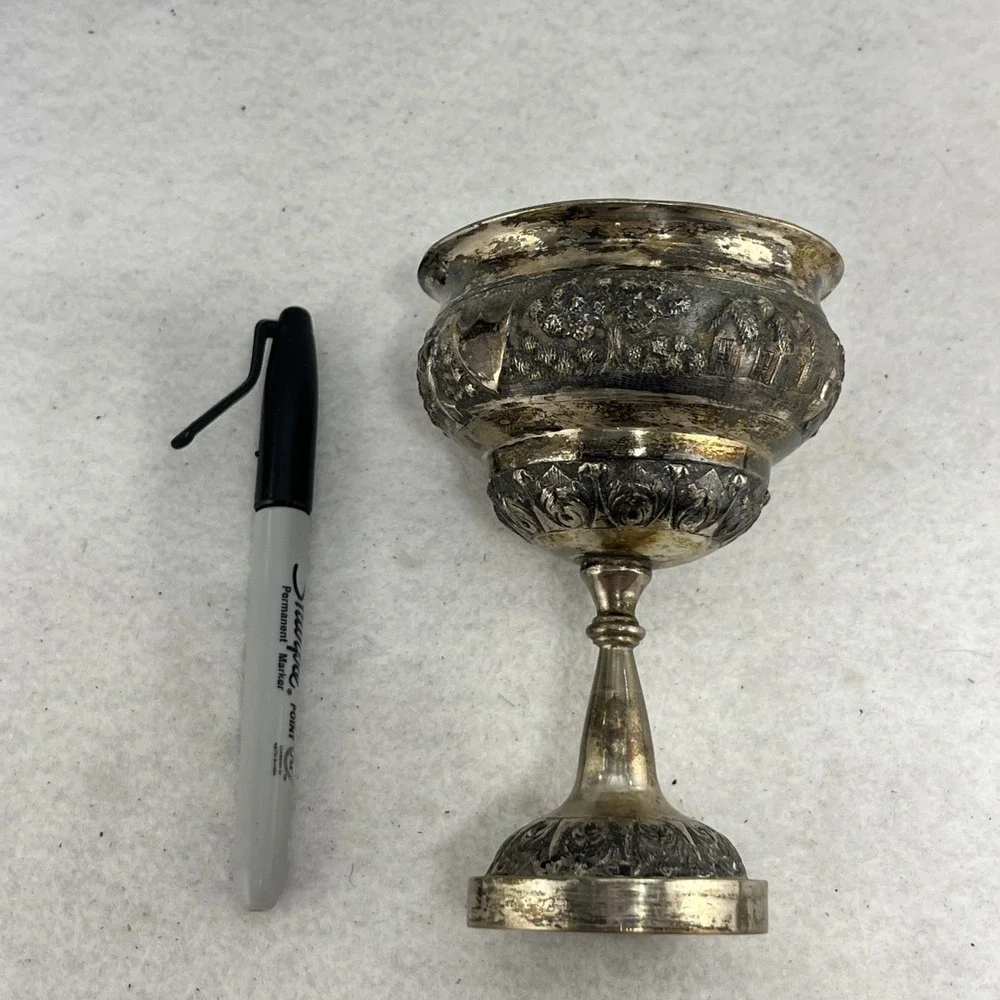 Antique Tibetan Tibet Buddhist Silverplate Yak Butter Lamp Cup , 5.5x3.5